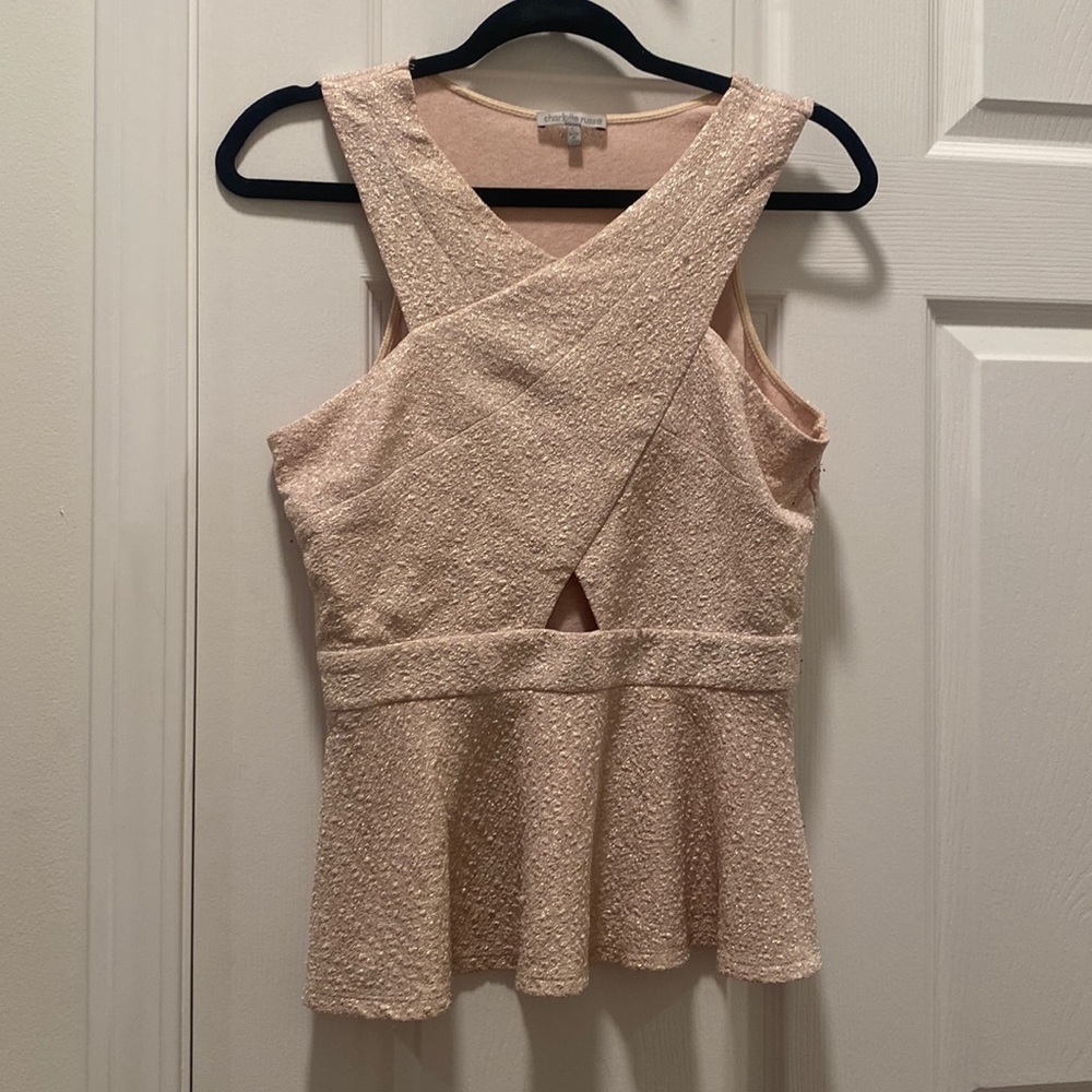 Charlotte Russe pink and gold glitter peplum top